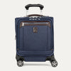 Front view of Travelpro Platinum Elite  Carry-On Tote Spinner in True Navy, featuring PowerScope Extension Handle and Exterior Quick-Access Pockets.
