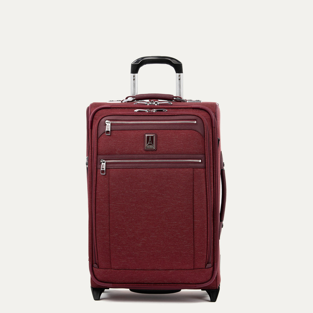 A Bordeaux Platinum Elite Carry-On Rollaboard suitcase with telescopic handle, top and side carry options, and 2 wheels.