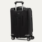 Black suitcase with wheels and handle on a white background