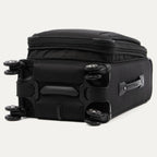 Black suitcase with black wheels on a white background
