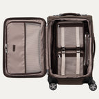 Open suitcase with interior organization panels on a white background
