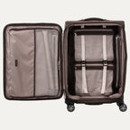 Open suitcase with interior organization panels on a white background