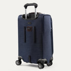 Blue suitcase with wheels and handle on a white background