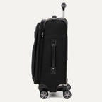 Black suitcase with wheels and handle on a white background