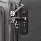 Close-up of a suitcase zipper and lock mechanism.