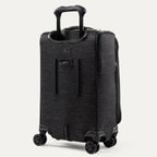 Black suitcase with wheels and handle on a white background