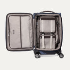  Open view of Platinum® Elite Carry-On Spinner in Camouflage, showing interior with mesh compartments, and adjustable straps.