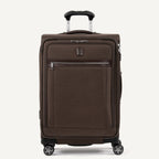 Front view of Travelpro Platinum Elite Medium Check-In Expandable Spinner in Rich Espresso, featuring 360° Spinner Wheels.
