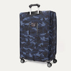 **Alt text:** Back view of Platinum® Elite Large Check-In Spinner in Camouflage, featuring telescoping handle and spinner wheels.
