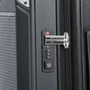 Close-up of a suitcase's combination lock and zipper.