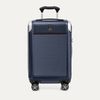 Front view of Travelpro Platinum Elite Carry-On Hardside Spinner in True Navy, featuring an ultra-strong aluminum shell and extension handle.

