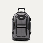 A gray and black Travelpro carry-on rollaboard luggage bag with telescopic handle, top and side carry handles