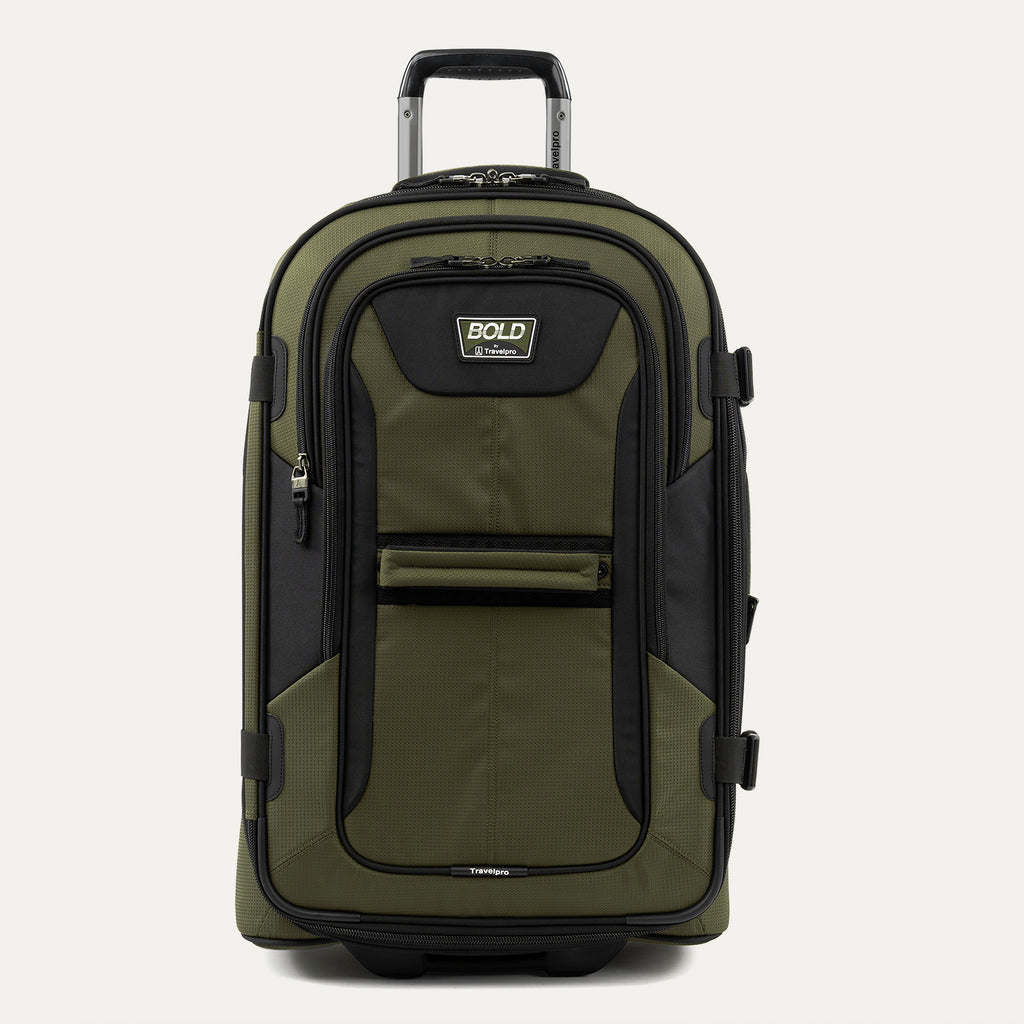 Front view Bold Check-In Expandable Rollaboard in Olive/Black
