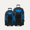 Front view of the Travelpro® BOLD™ by Travelpro® Carry-On and Large Check-In Rollaboard® Set in Blue Black, featuring durable construction, smooth-rolling wheels, and a sturdy telescoping handle