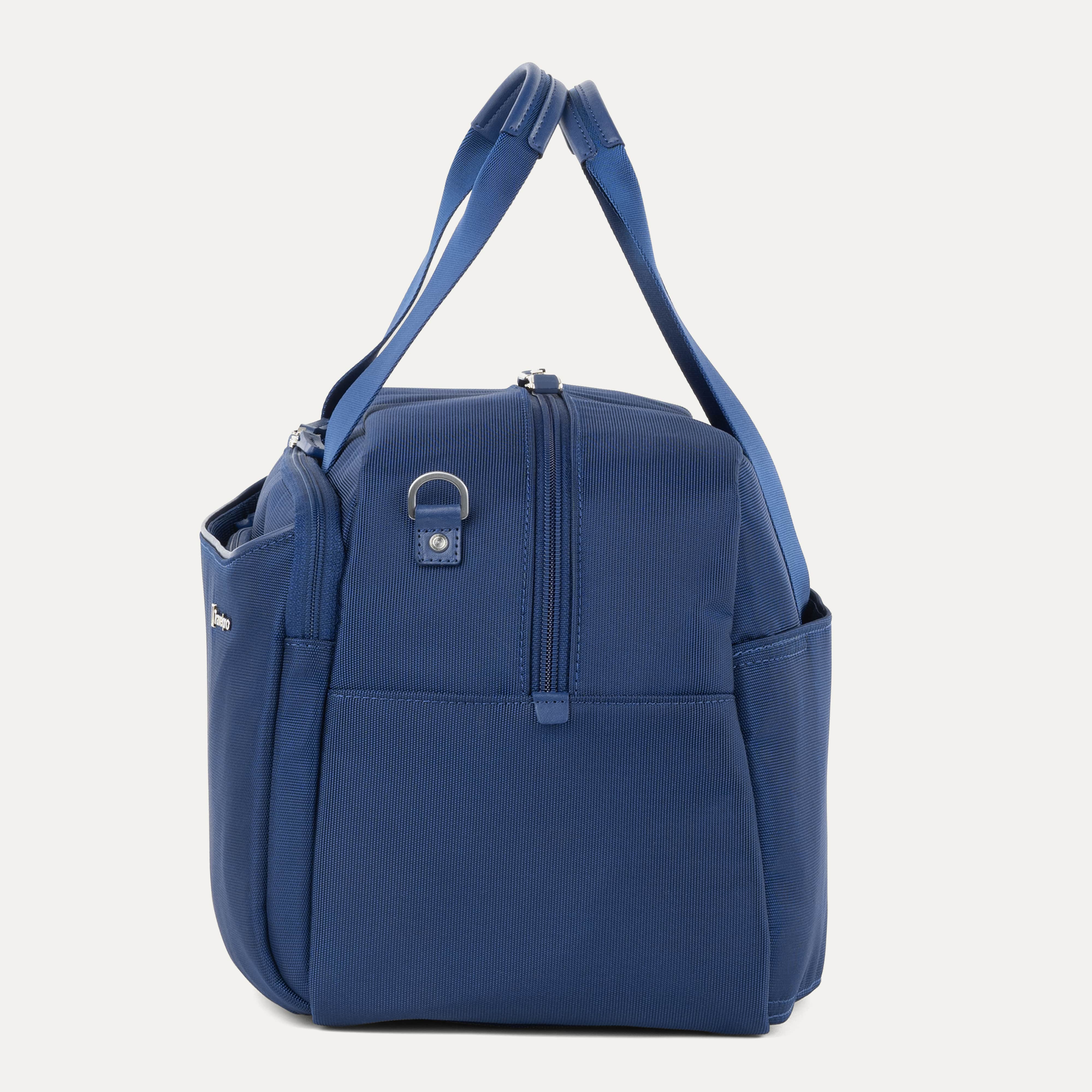 Side of VersaPack+ UnderSeat Travel Tote with Trolley Sleeve in Blue