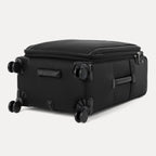 Bottom view of the Travelpro Versapack Checked Expandable Spinner in Black, showing 360° Spinner Wheels