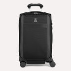 Front view of Travelpro Versapack+ Compact Carry-On in Black, featuring a PowerScope Extension Handle.