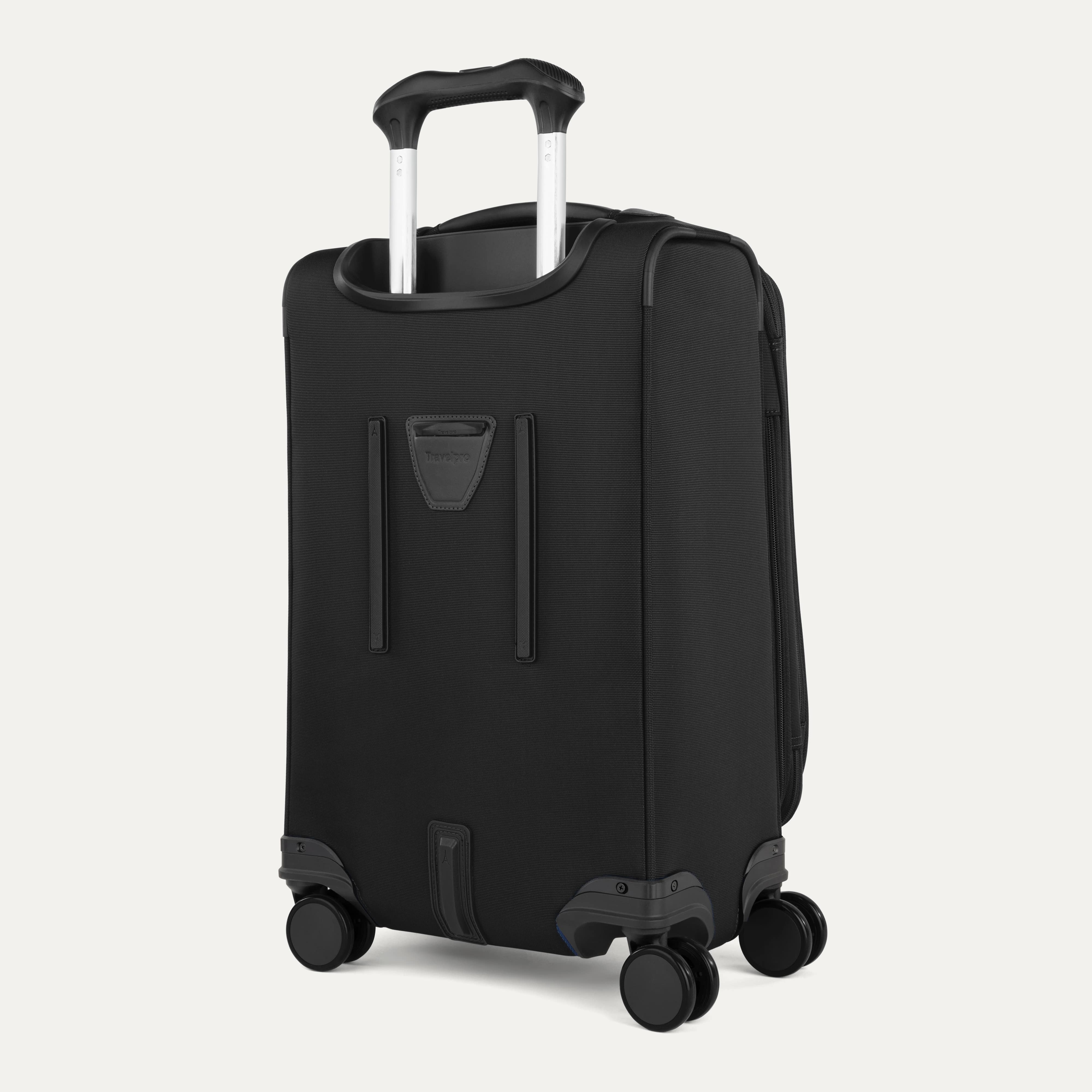 Back of VersaPack®+ Soft Sided Carry-On Spinner with Pockets and Organizer in Black