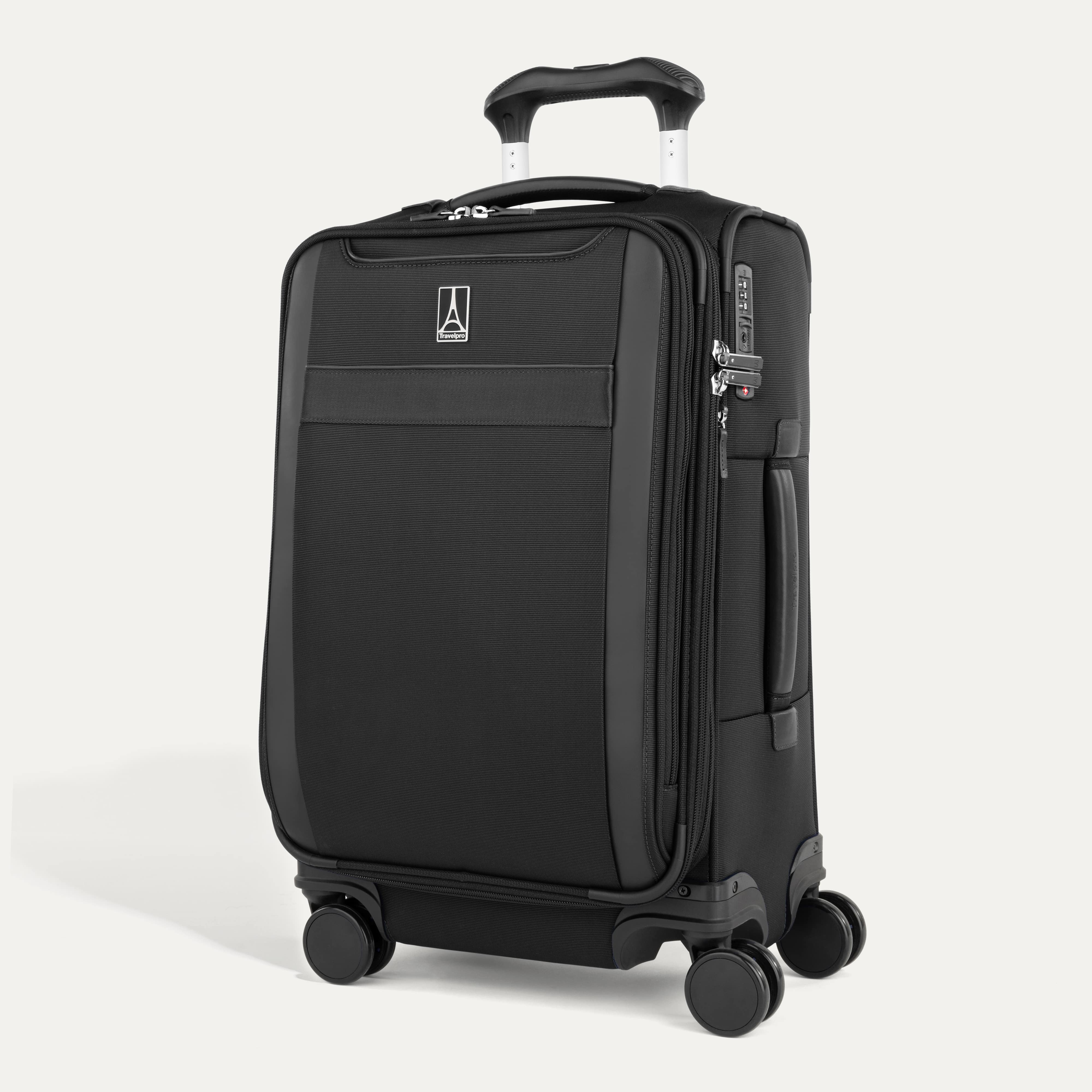 Front of VersaPack®+ Soft Sided Carry-On Spinner with Pockets and Organizer in Black