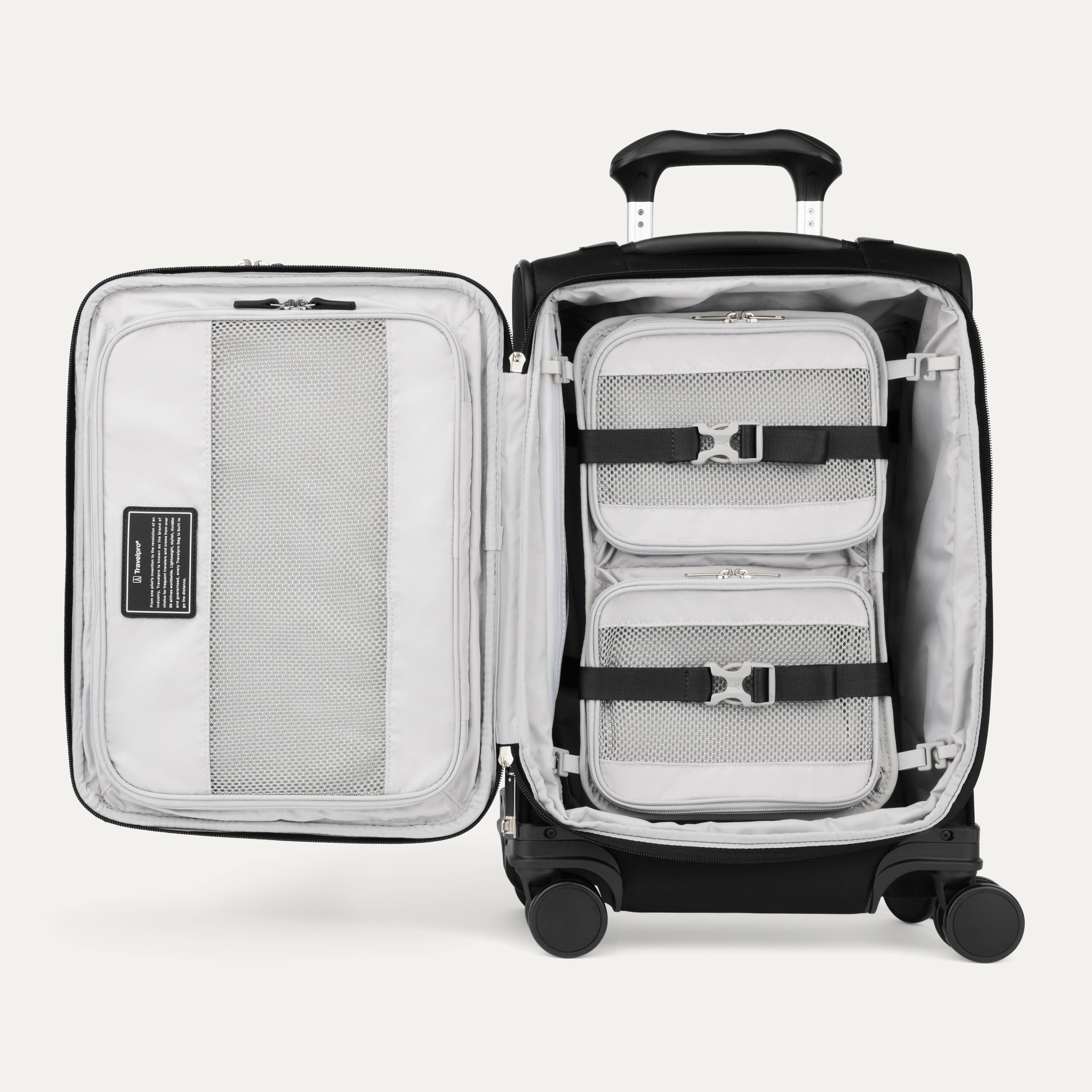 Interior of Black VersaPack®+ Soft Sided Carry-On Spinner with Removable Compression Organizers