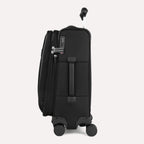 Side view of Travelpro Versapack+ Carry-On in Black, showing a PowerScope Extension Handle and TSA Approved Locks.
