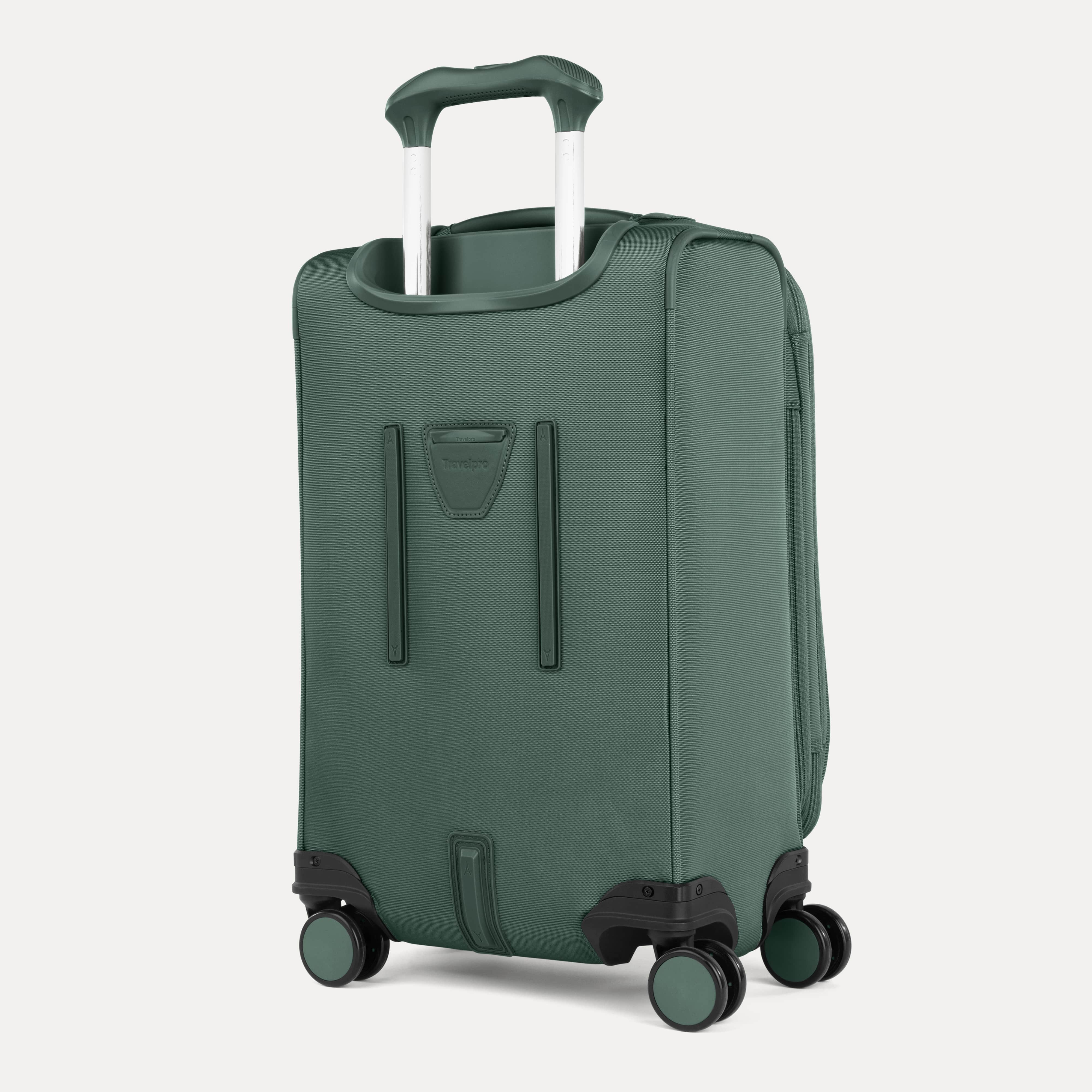 Back of VersaPack+ Soft Sided Carry-On Spinner with Pockets and Organizer in Green