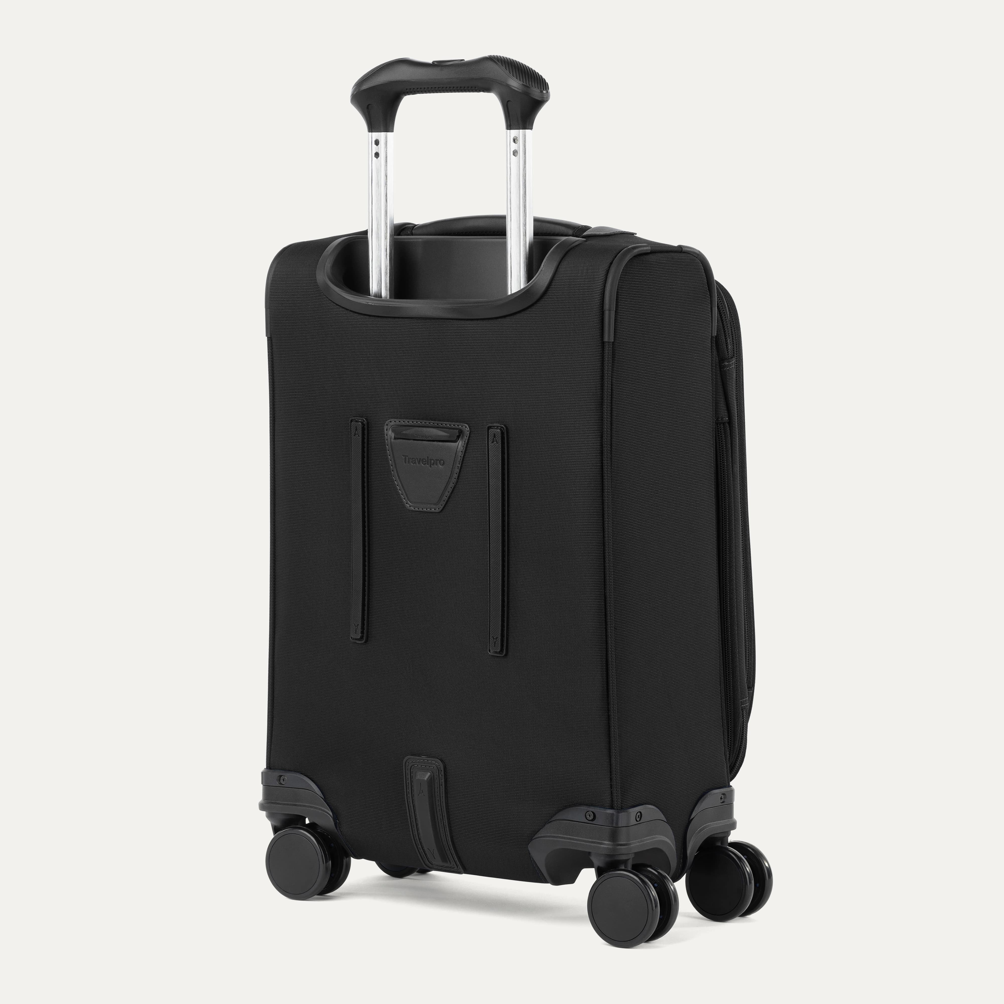 Back of VersaPack+ Soft Sided Compact Small Carry-On Spinner in Black