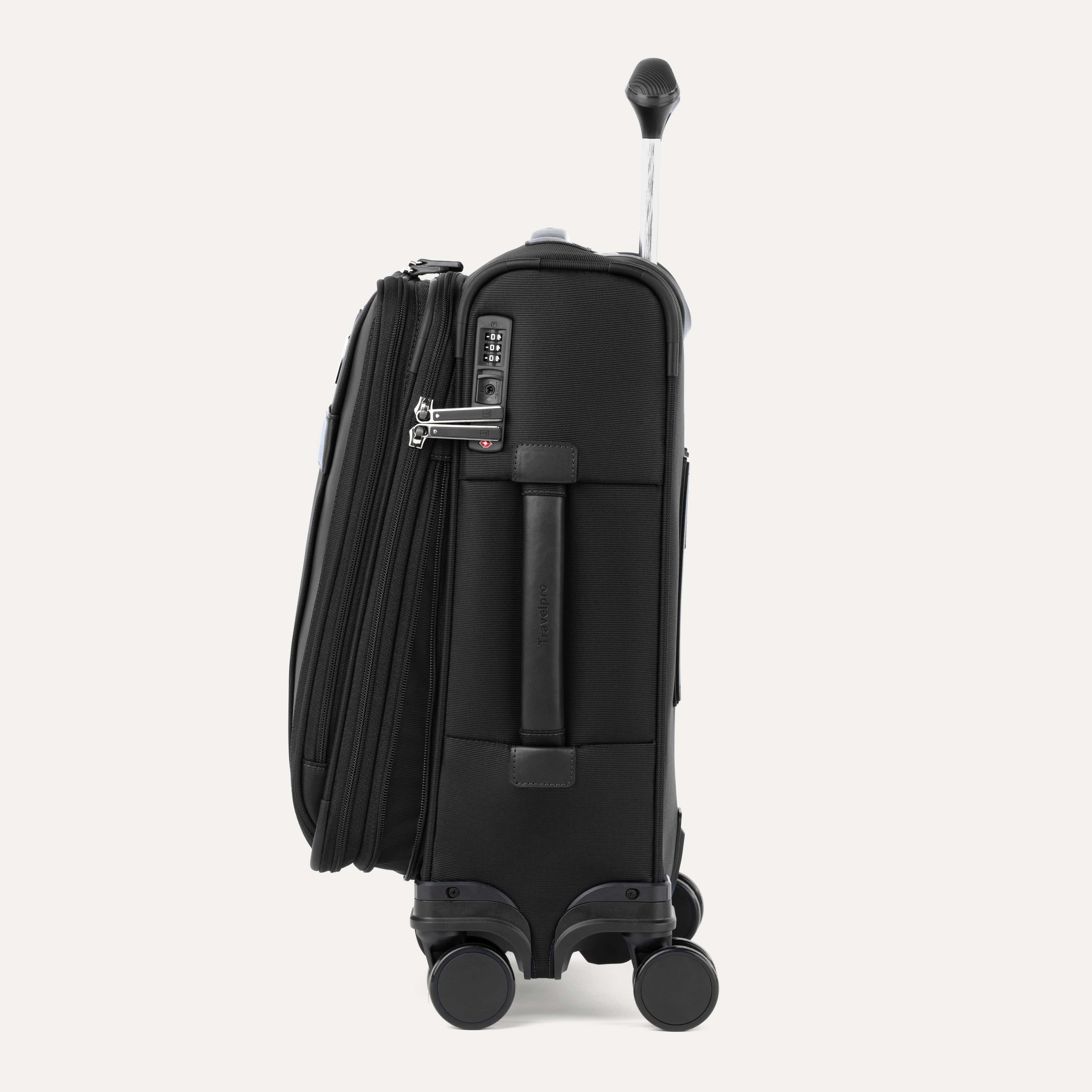 Side of VersaPack+ Soft Sided Compact Small Carry-On Spinner in Black