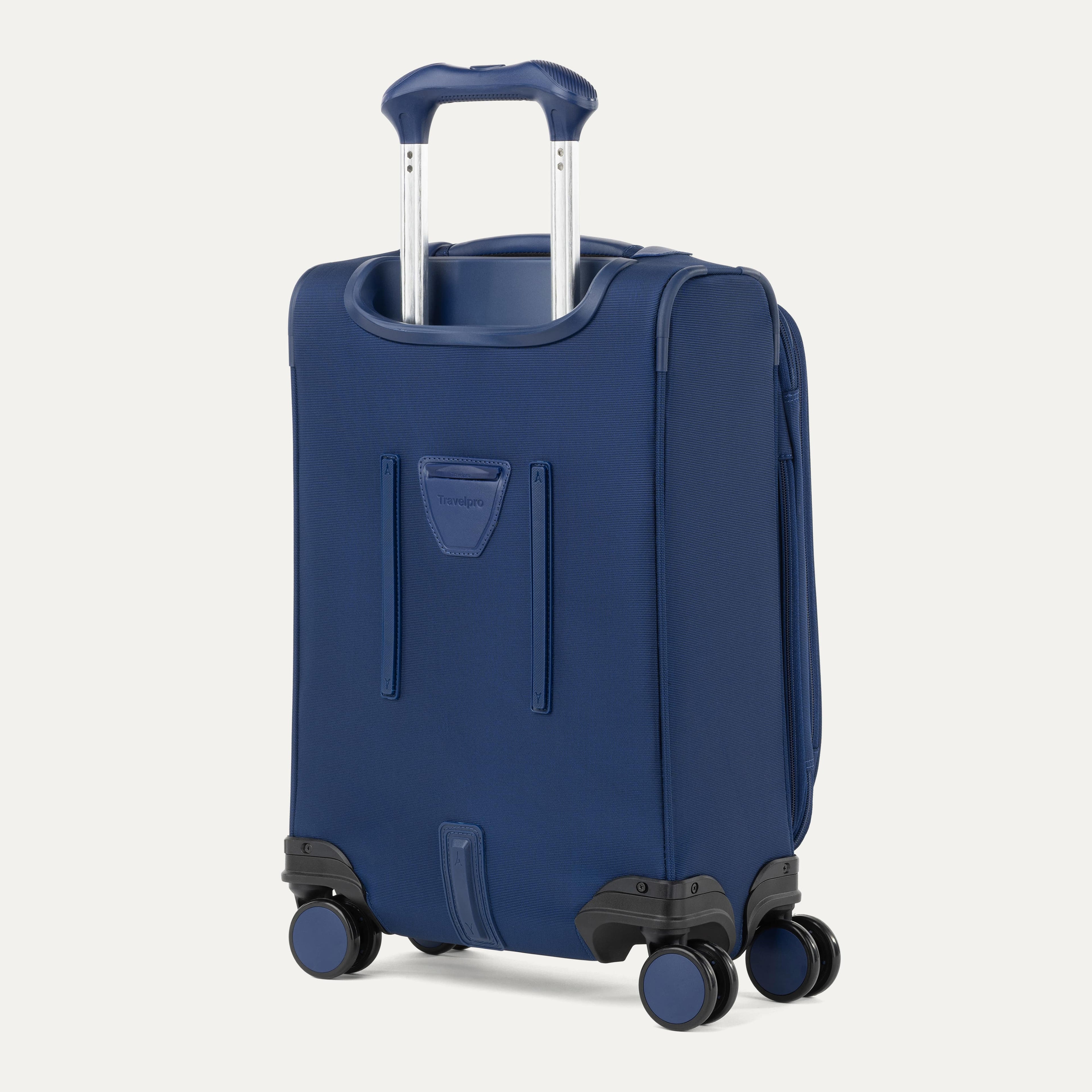 Back of VersaPack+ Soft Sided Compact Small Carry-On Spinner in Blue
