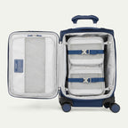 Interior of Blue VersaPack+ Soft Sided Compact Small Carry-On Spinner with Compression Organizer