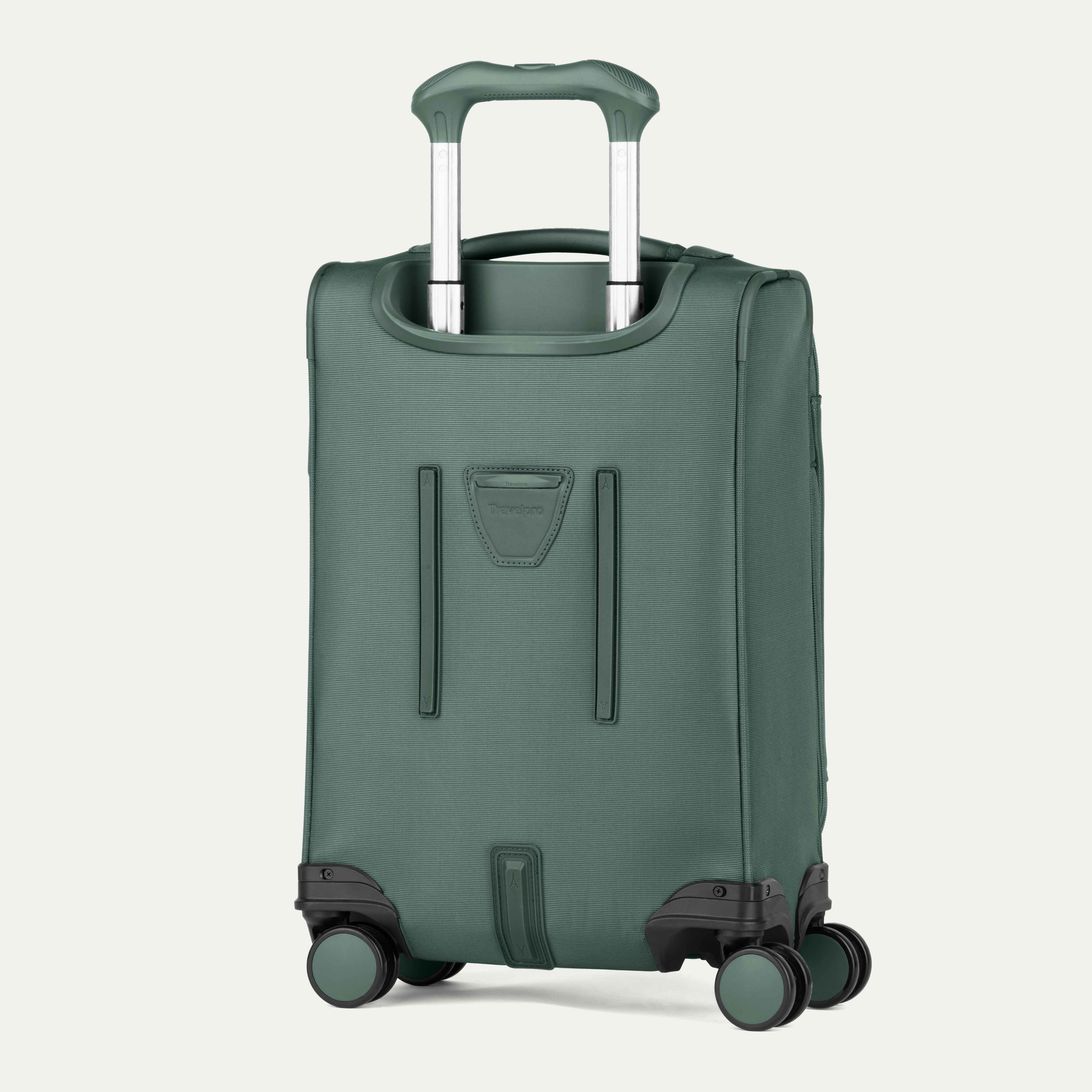 Back of VersaPack+ Soft Sided Compact Small Carry-On Spinner in Green