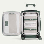 Interior of Green VersaPack+ Soft Sided Compact Small Carry-On Spinner with Compression Organizer