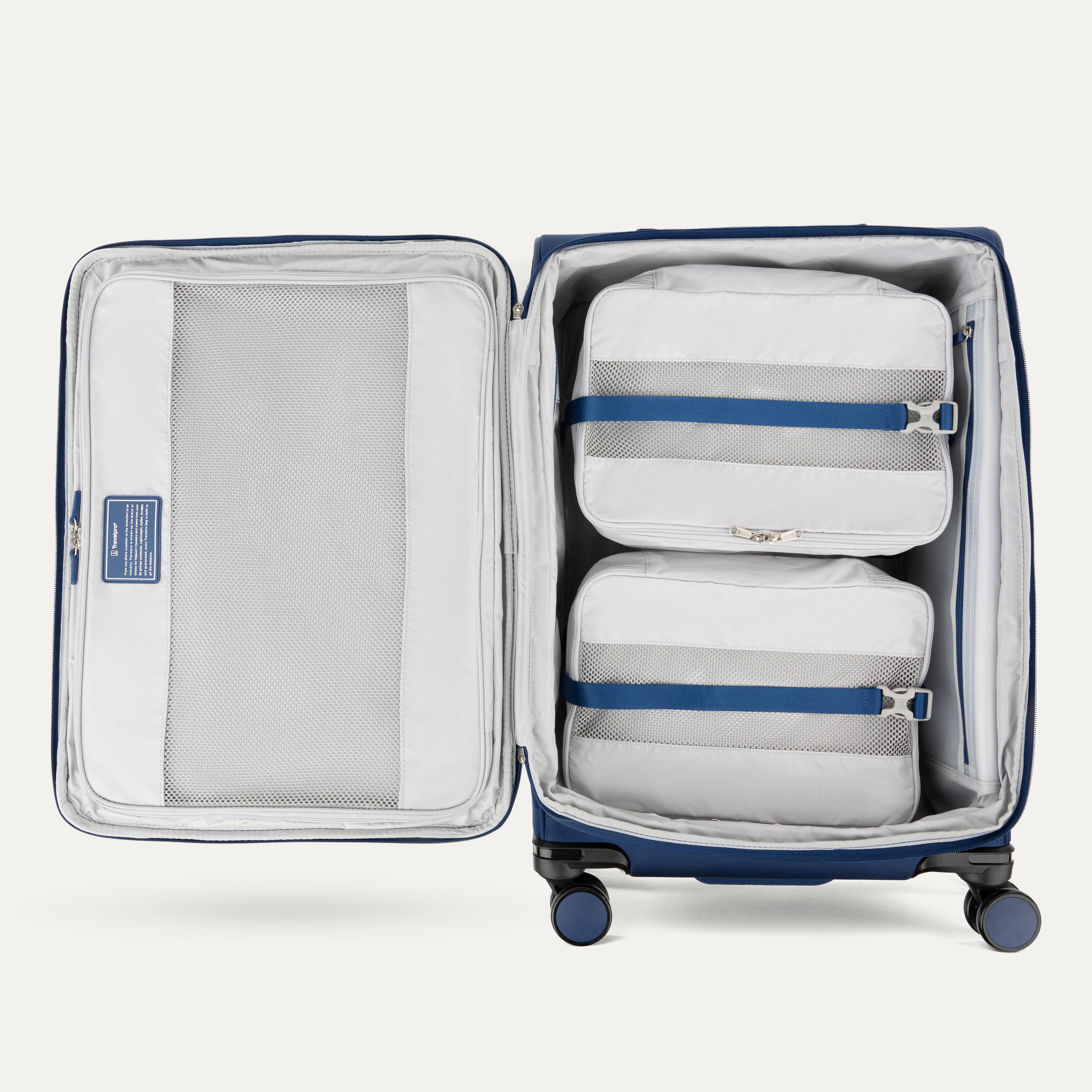 Interior of Blue VersaPack+ Medium Check-In Luggage Spinner with Removable Compression Packing Cubes