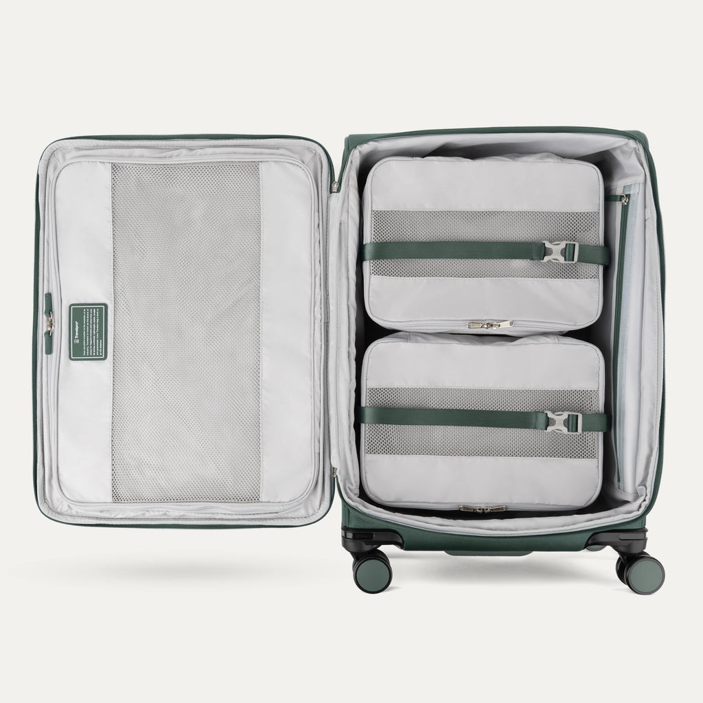 Interior of Green VersaPack+ Medium Check-In Luggage Spinner with Removable Compression Packing Cubes