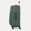 Side view of Travelpro Versapack+ Medium Check-In Spinner in Cypress Green, showing 360° spinner wheels and PowerScope Lite handle.
