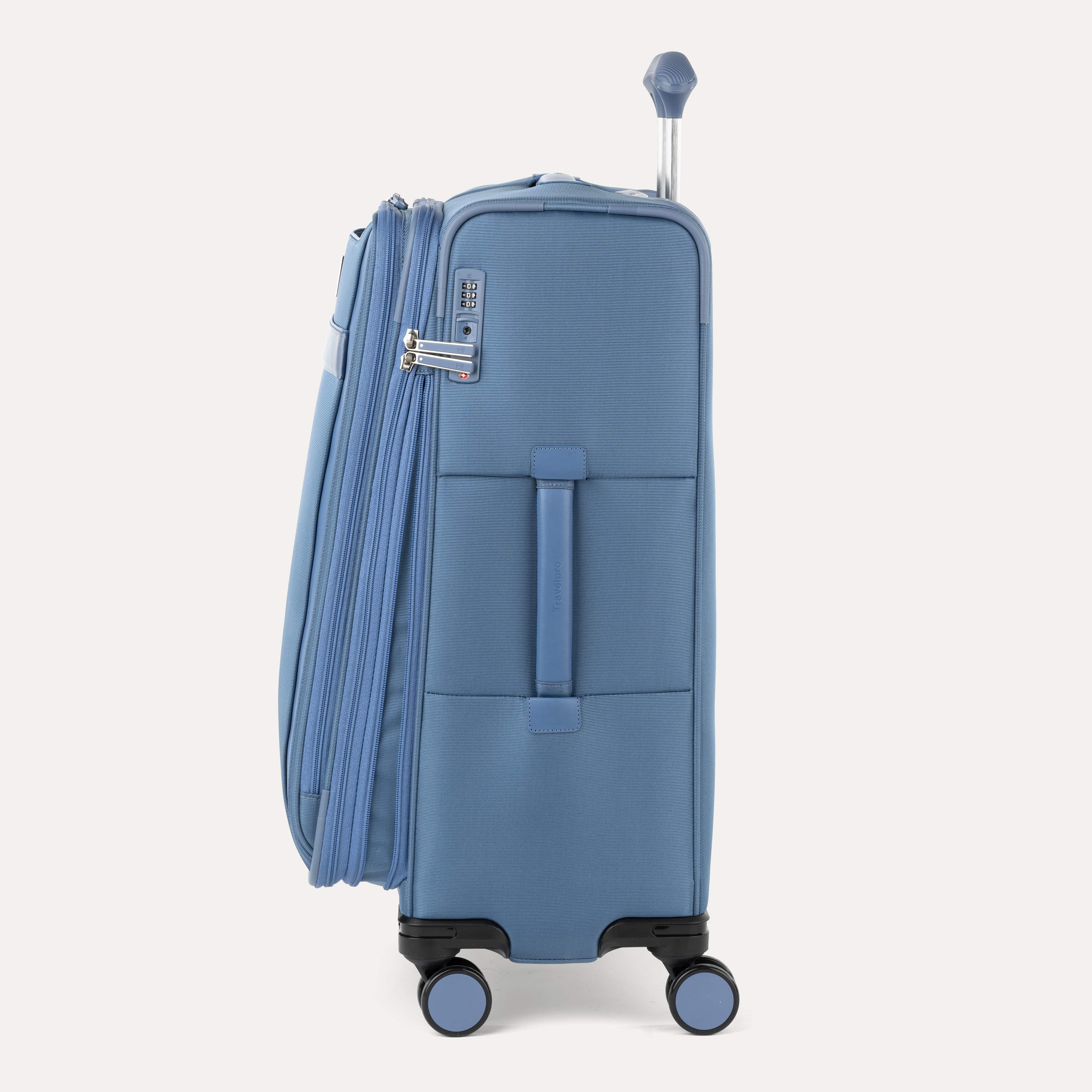 Side of VersaPack+ Medium Check-In Luggage Spinner in Baby Blue