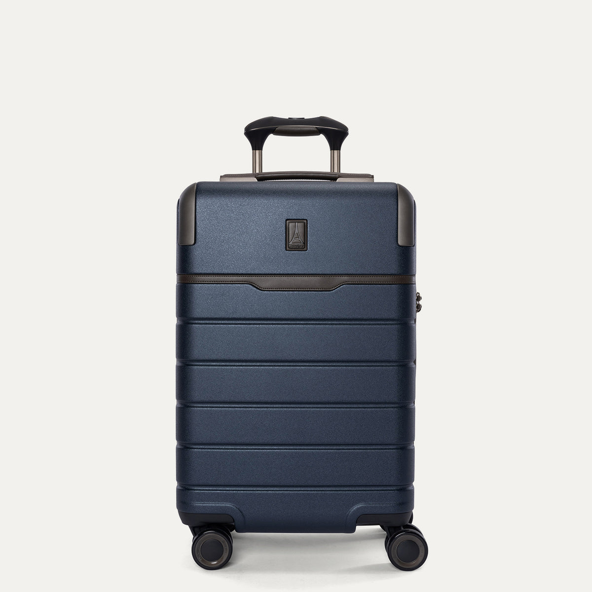 Front view of the Travelpro Platinum Reserve Carry-On Hardside Spinner in Midnight Trail