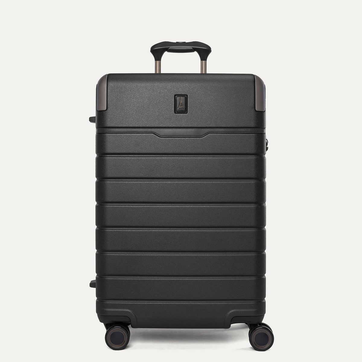 Front view of the Travelpro Platinum Reserve Medium Check-In Hardside Spinner in Black Dust
