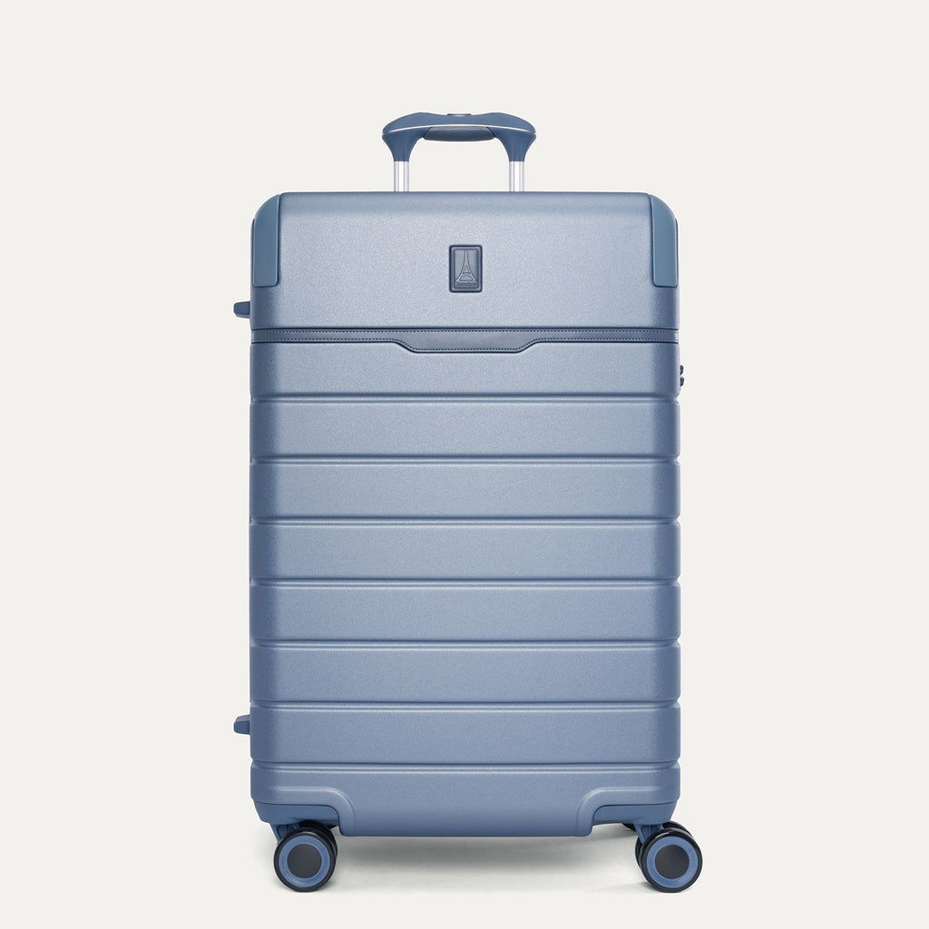 Front view of the Travelpro Platinum Reserve Medium Check-In Hardside Spinner in Steel Blue