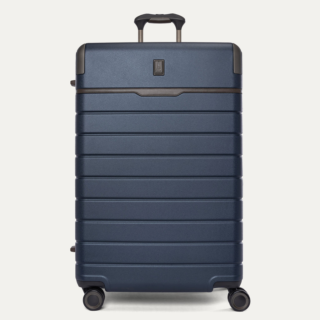 Front view of the Travelpro Platinum Reserve Large Check-In Hardside Spinner in Midnight Trail