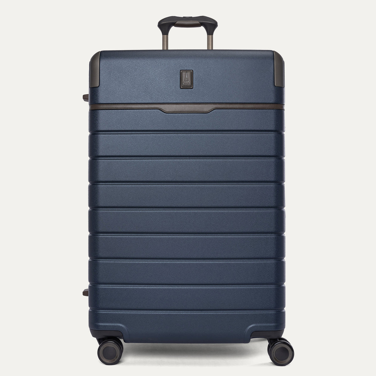 Front view of the Travelpro Platinum Reserve Large Check-In Hardside Spinner in Midnight Trail