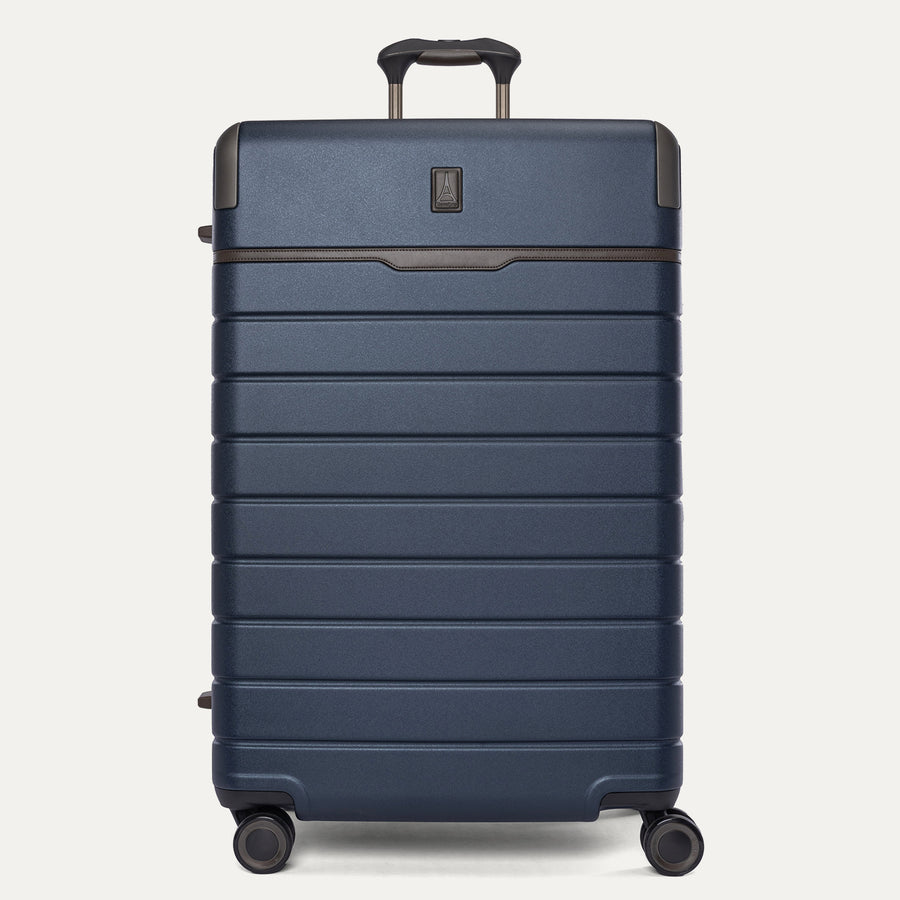 Front view of the Travelpro Platinum Reserve Large Check-In Hardside Spinner in Midnight Trail