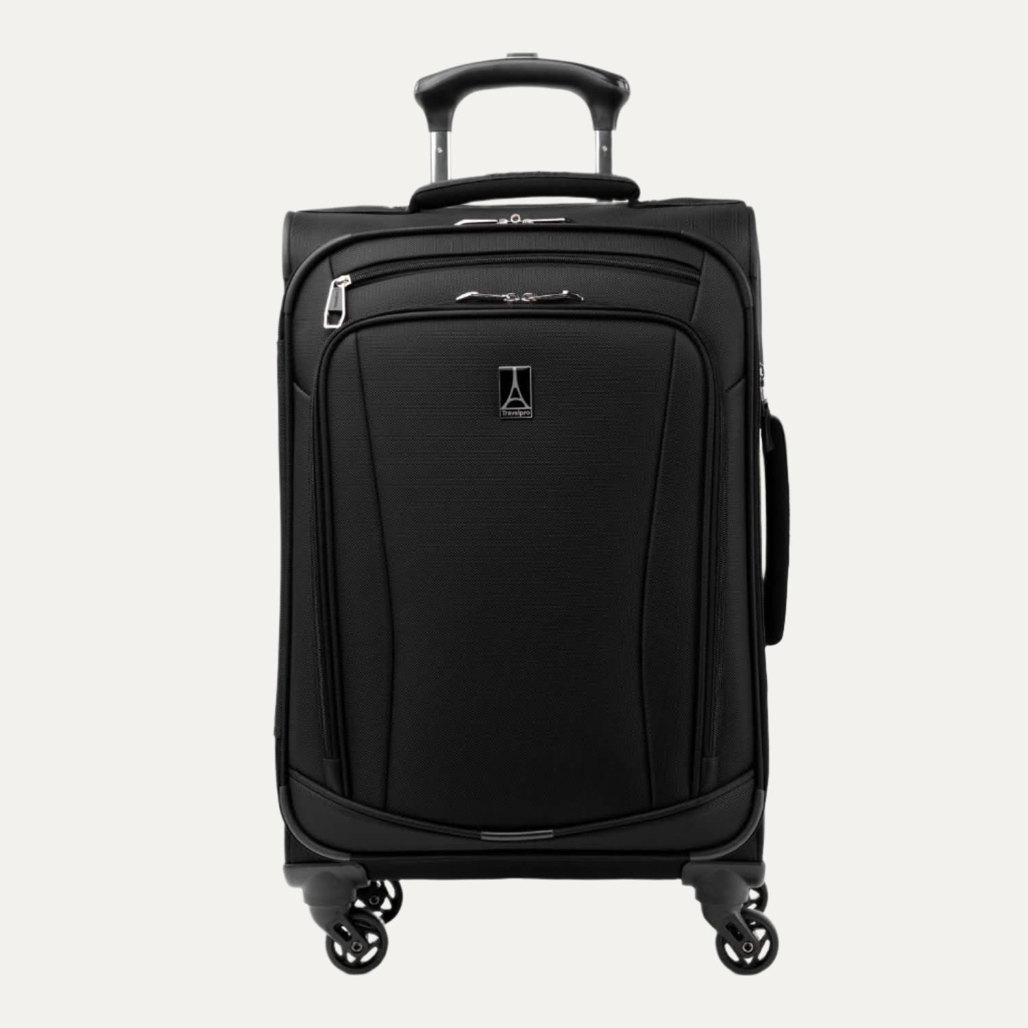 Runway Carry-on Spinner in black, featuring four dual spinner wheels and  a telescoping handle