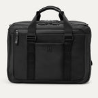 A black Travelpro Altitude Full Expansion Briefcase with multiple compartments and a full-grain leather handle.