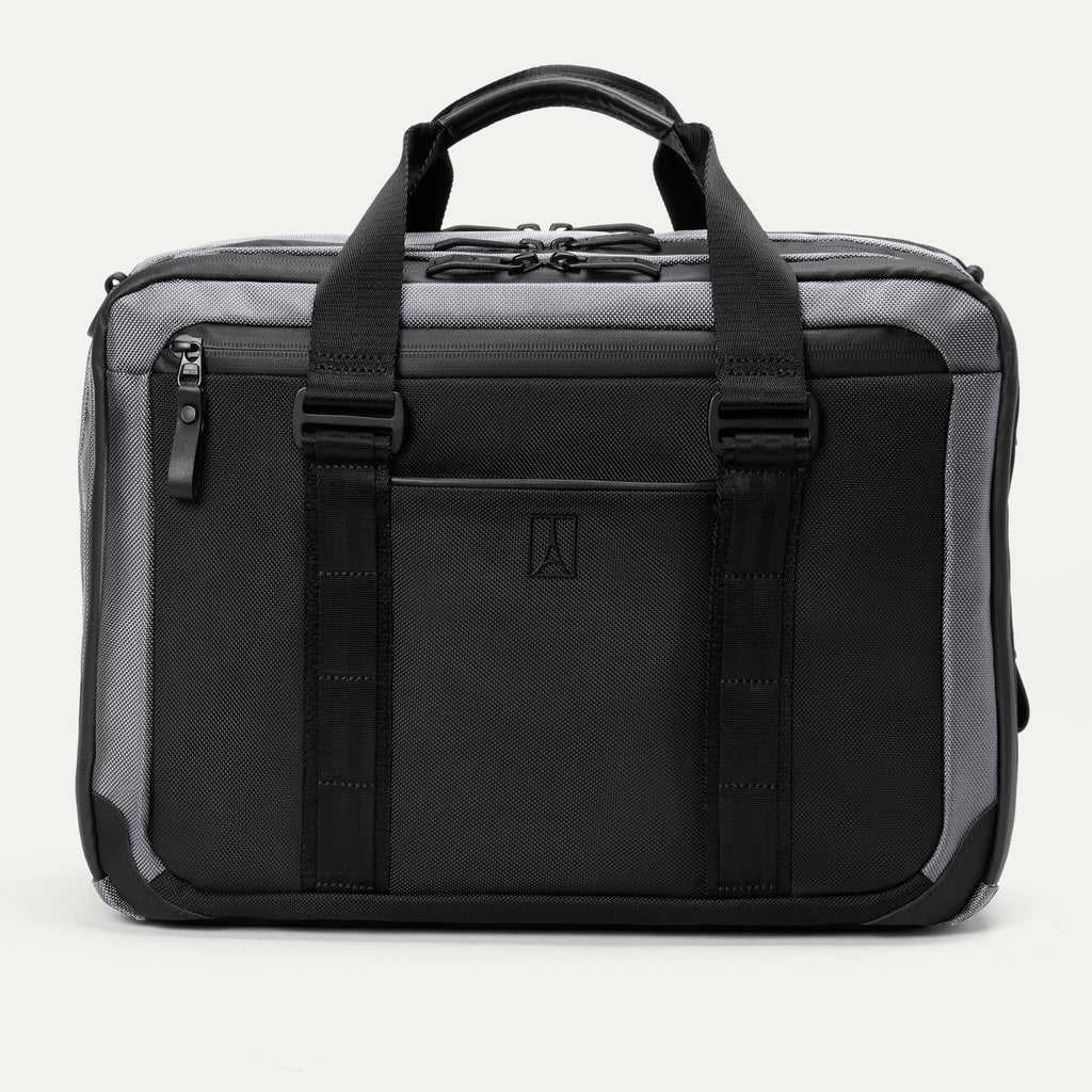  Falcon Grey Travelpro® Altitude™ Full Expansion Brief shown from the front, featuring dual top handles, a front zippered pocket, two vertical straps, and a centered Travelpro® logo.