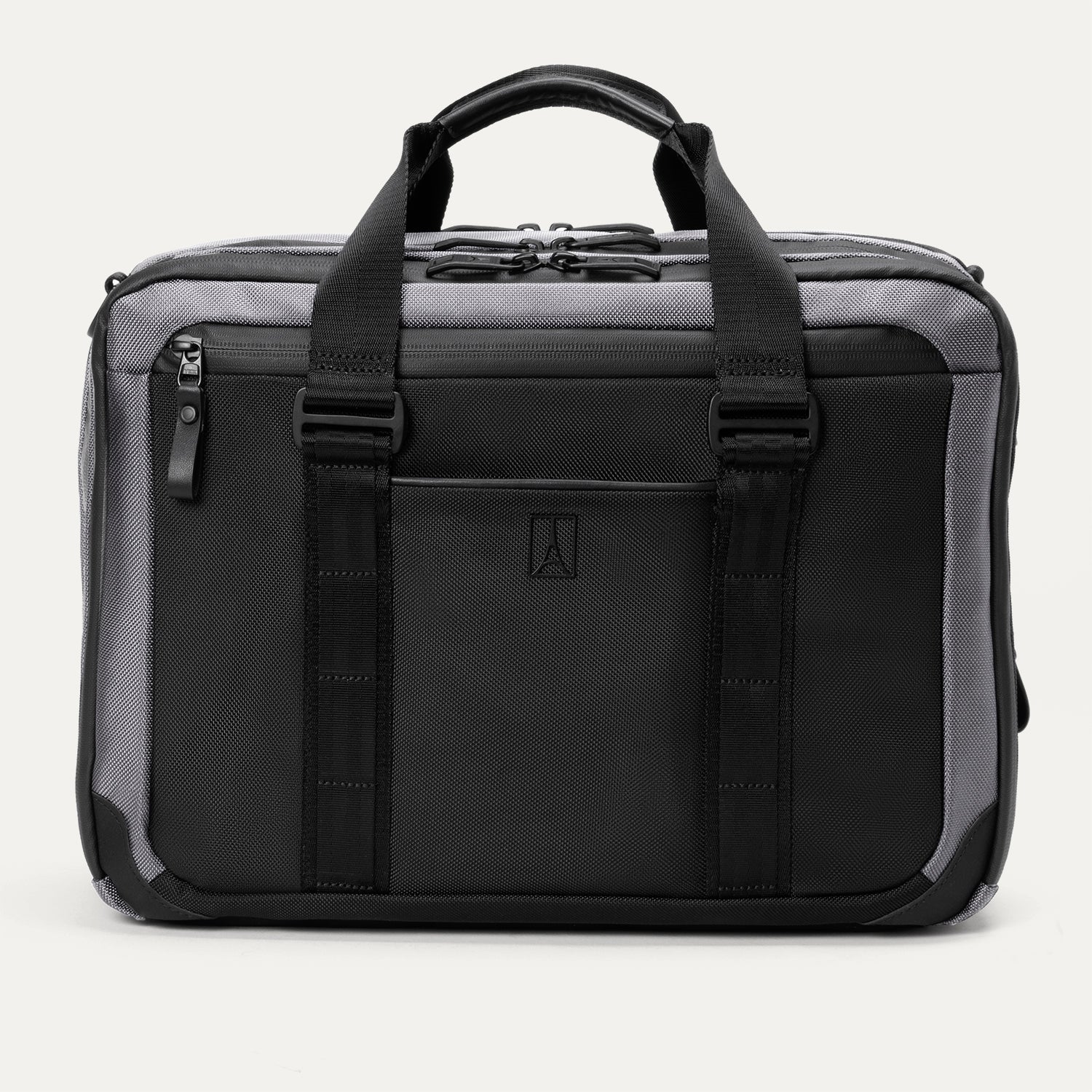  Falcon Grey Travelpro® Altitude™ Full Expansion Brief shown from the front, featuring dual top handles, a front zippered pocket, two vertical straps, and a centered Travelpro® logo.