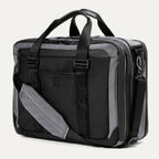 Falcon Grey Travelpro® Altitude™ Full Expansion Brief shown at a slight angle with dual top handles and an attached adjustable shoulder strap, featuring a black front panel with two vertical straps 