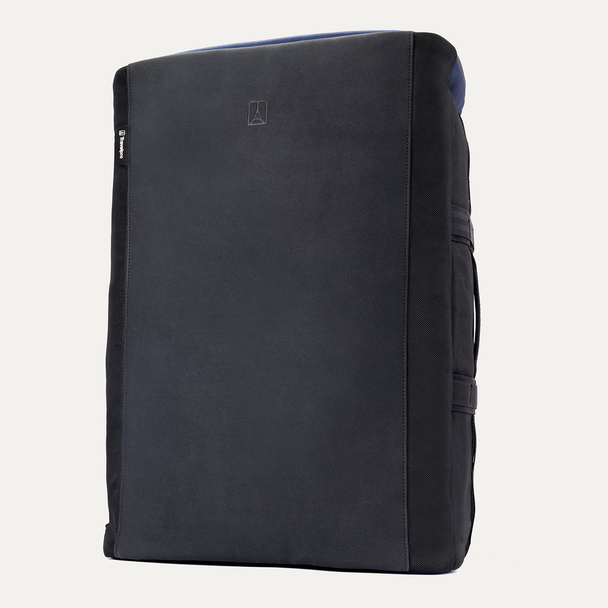 Upright front view of the Travelpro Altitude Convertible Duffel/Backpack in Aviator Navy, showing smooth base panel with subtle logo detailing.
