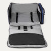 Interior view of the Travelpro Altitude Convertible Duffel/Backpack in Aviator Navy, with mesh divider and adjustable hold-down straps.
