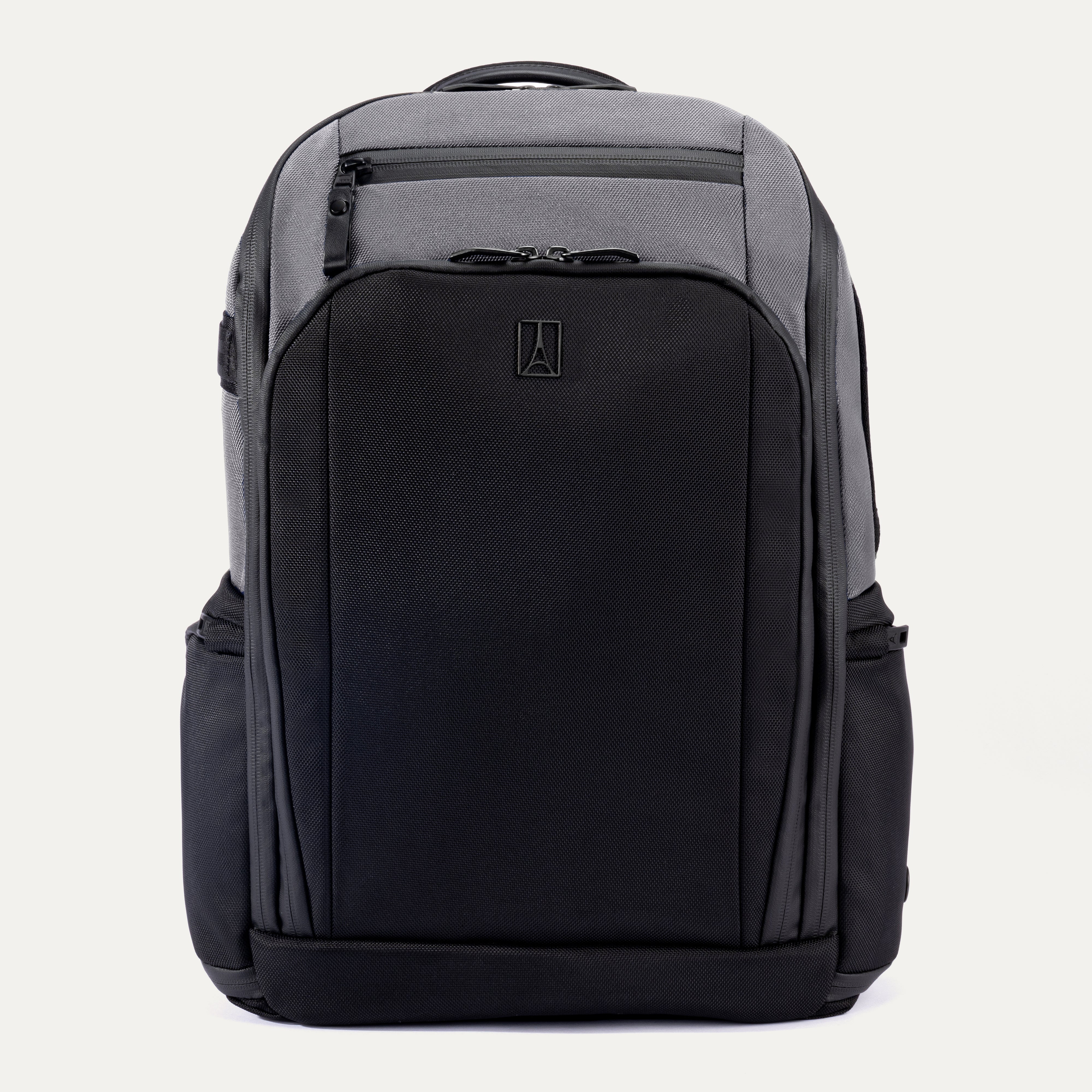 Black and gray backpack on a white background
